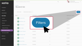Work-based learning student list page. The cursor is clicking the Filters button